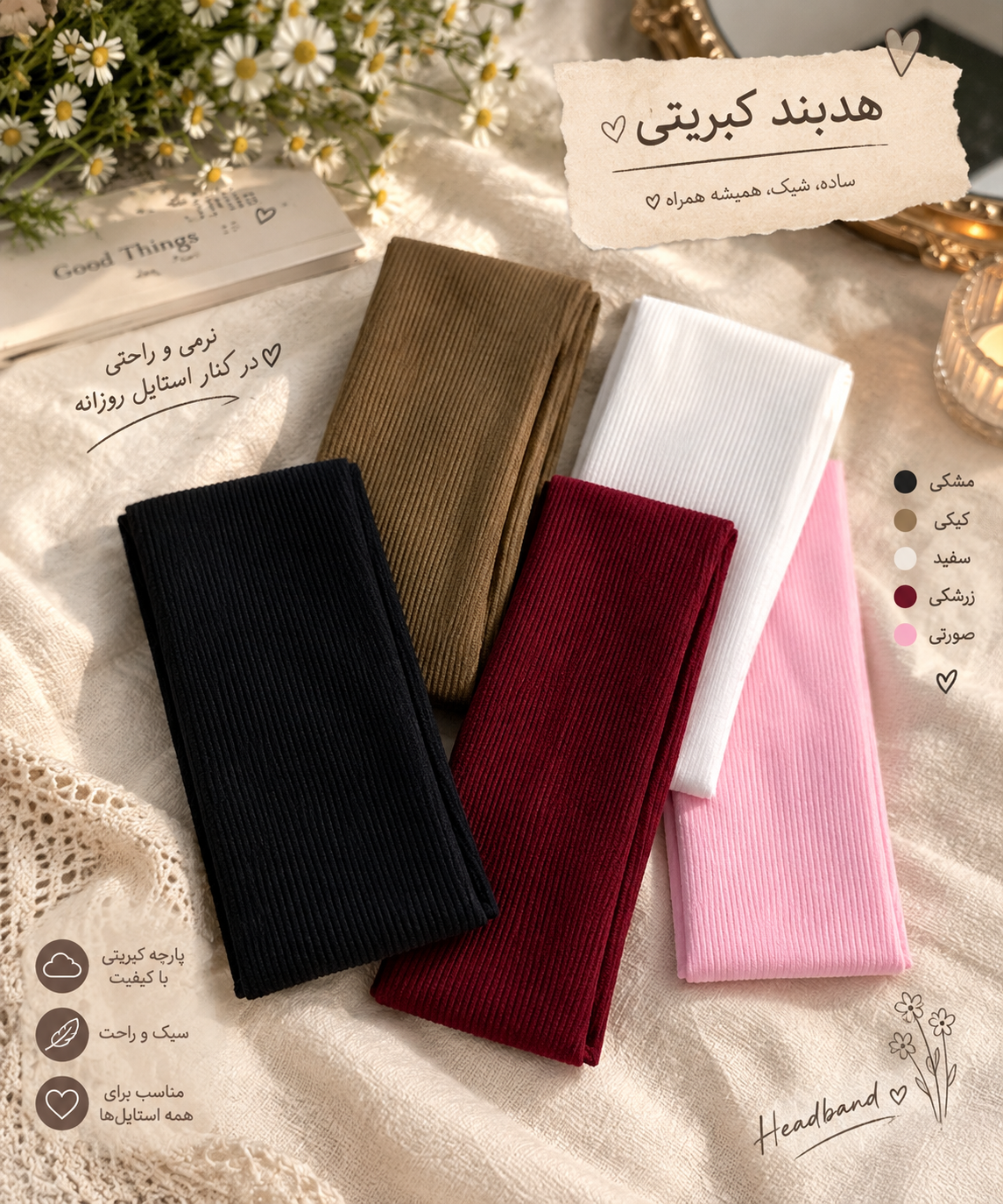 هد بند کبریتی ساده زنانه جنس نخ پنبه